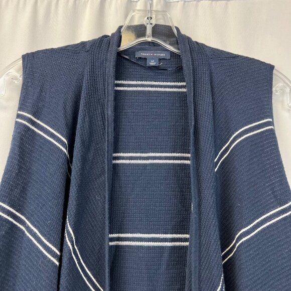 Tommy Hilfiger Womens Open Front Knit Sleeveless Cardigan Navy/White Size S/P - Picture 3 of 8